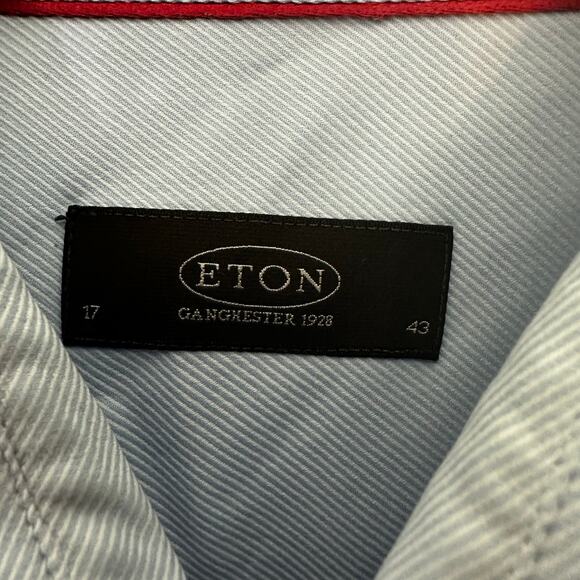 ETON Button Up Shirt Mens Size 43 / 17 Solid Blue Long Sleeve Work 100% Cotton - Picture 2 of 7